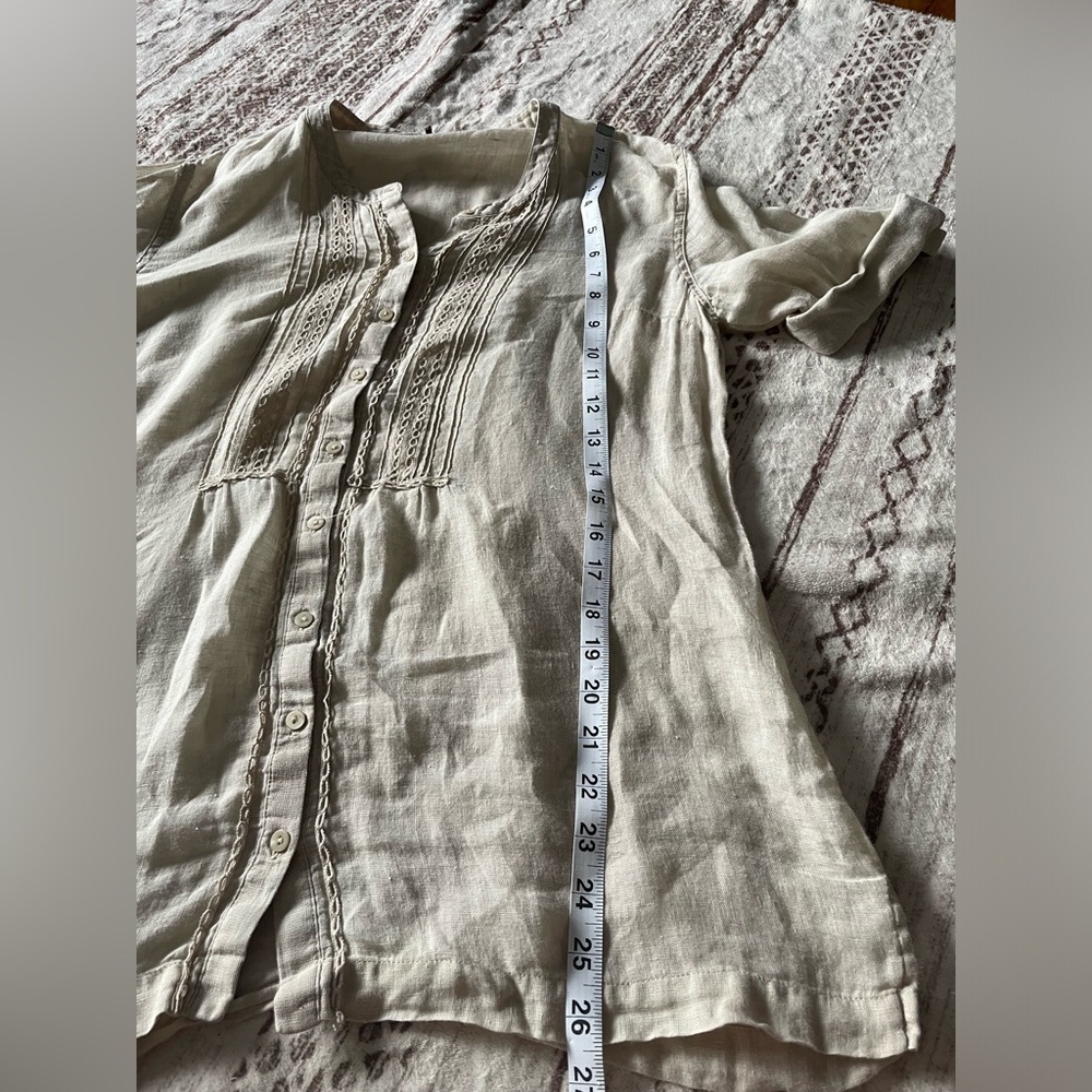Tommy Bahama 100% linen peasant blouse size S semi sheer boho grandma granola - Picture 8 of 8
